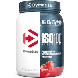 Dymatize ISO100 Whey Protein Powder Isolate, Strawberry, 25g of Protein, 20 Servings, 5.5g BCAAs, Less Than 120 Cal., Gluten Free, 1g Fat, 1g Sugar, 2g Carb