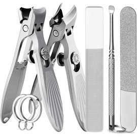 Curved and Slanted Nail Clippers for Men Thick Toenails and Fingernail, Wide Jaw Opening Ultra Sharp Heavy Duty Long Handle Stainless Steel Toenail Clippers Set for Seniors, Adults, Women - Color: Set B