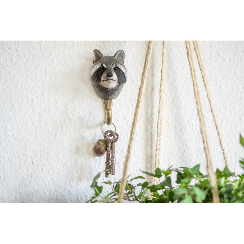 Wildlife Garden WG4544 Raccoon Coat Hook Carved Wood 112 x