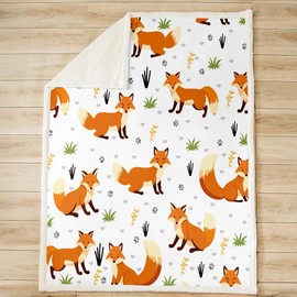 Feelyou Cute Fox Fleece Throw Blanket for Kids Boys Girls White Plush Blanket Cartoon Animal Sherpa Blanket Bedroom Decor Nutrue Fuzzy Blanket for Sofa Bed Couch Bedding Collection,Baby 30x40 Inches