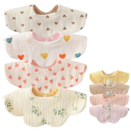 GoUseGo Baby Bib 4-Piece Set Double-Sided 6-Layer Gauze 360 Degree Bib for Girls and Boys Drool Catcher Stylish Newborn Baby Bib Solid Color Mealtime Bib Baby Gift Baby Shower Gift, hearts