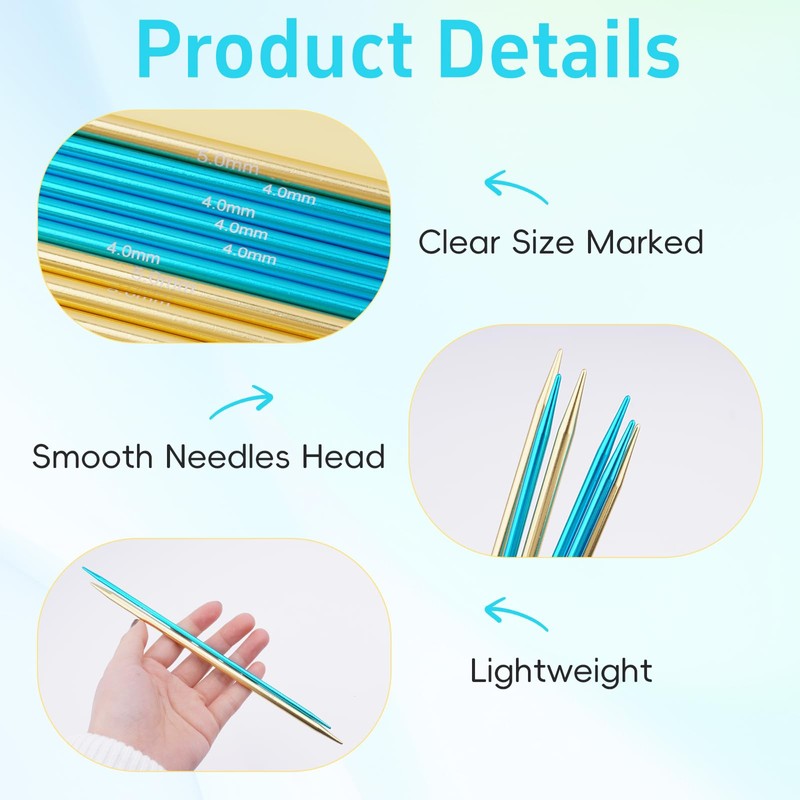 50 Pcs Double Pointed Knitting Needles Set 8 inches,10 Sizes