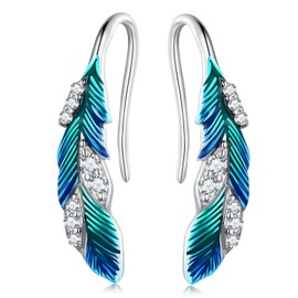 Drop Earrings for Women,925 Sterling Silver Enamel Feathers Earrings,Christmas Jewelry Gifts for Women