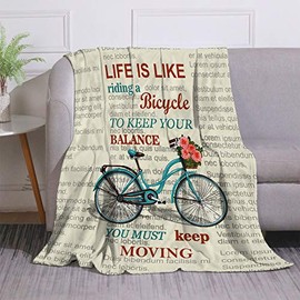 Miblor Inspirational Quote on Newspaper Background with Retro Bicycle Blanket Super Soft Warm 60x80 Inch Plush Fleece Throw Blanket for Sofa Bed Travelling Camping Gift Idea