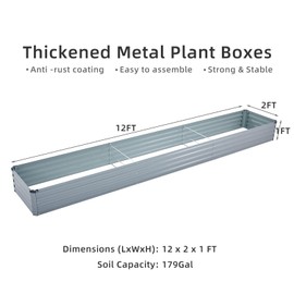 Meberam 2 Pack 12x2x1FT Galvanized Raised Garden Beds Kit Outdoor Metal Gardening Planter Box for Vegetable Elevated Flower Herbs,Gray