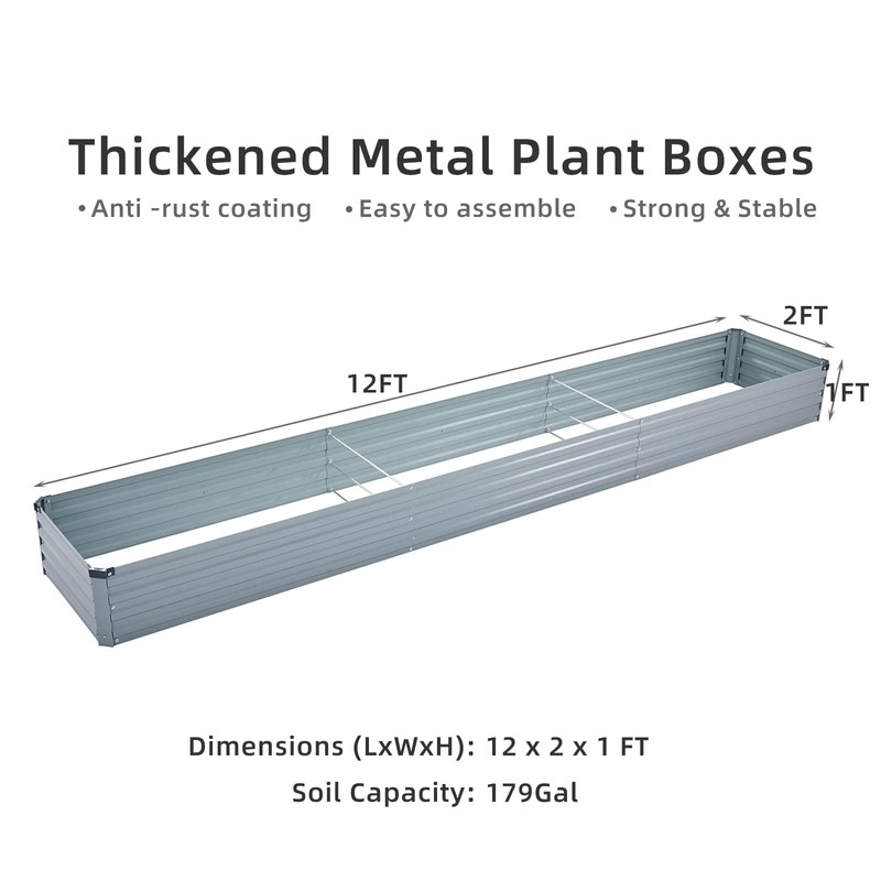 Meberam 2 Pack 12x2x1FT Galvanized Raised Garden Beds Kit Outdoor