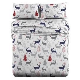 Royal Hotel Bedding Heavy Soft 100% Cotton Flannel Sheets, 4pc Bed Sheet Set, Deep Pocket, Thick, Heavy and Ultra Soft Cotton Flannel, Christmas Deer, Queen