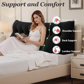 Novelledo Headboard Pillow,Bed Wedge Pillow for Headboard,Headboards Wedge Pillow Queen,Bed Bolster Cushion Headboards with Removable Cover,Suitable for Sitting and Sleeping(Black,Size:76x8x20