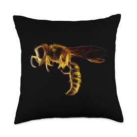 Black and Yellow Wasp in an artistic design entomological Throw Pillow