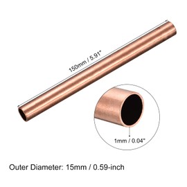 sourcing map Copper Tube, 15mm OD 1mm Wall Thickness 150mm Length Round Pipe Tubing for Industry, DIY Projects 2 Pcs