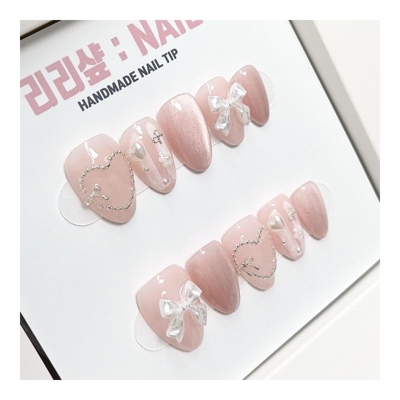 Nude pink dainty handmade nail tips - Stelletto / 누디핑크