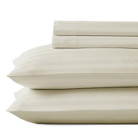 California Design Den 4 Piece King Size Sheet Set - 100% Cotton 500 Thread Count, Cooling Deep Pocket Bed Sheets with Fitted Elastic Sheet, Extra Soft Luxury Hotel Quality - Striped Ivory