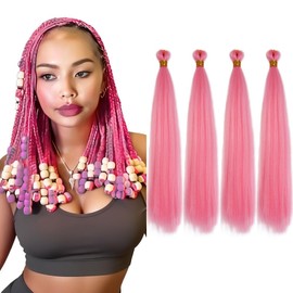 NISEYO Kinky Straight Crochet Hair Bundles 14 Inch Pink Kinky-yaki Bone Straight Braiding Hair Pre-Stretched Vixen Crochet Braids Soft Synthetic Yaki Texture Extension for Women (Pink, 4 Bundles)
