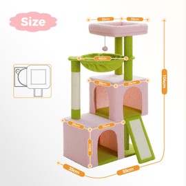 PAWZ Road Large Cat Tree, 41 Inches Multi-Level Cat Tower with 2 Spacious Condos for Large Indoor Cats, Pink Flower Cat House with Comfy Hammock, Padded Perch, Scratching Pad and Replaceable Balls