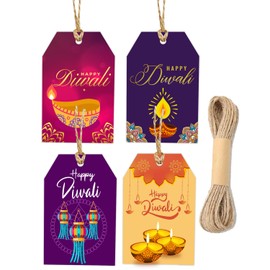 100 Pcs 2x3 Inch Happy Diwali Gift Tags, Lights Festive Tags for Cookie Boxes, Gift Wrapping & Diwali Decorations