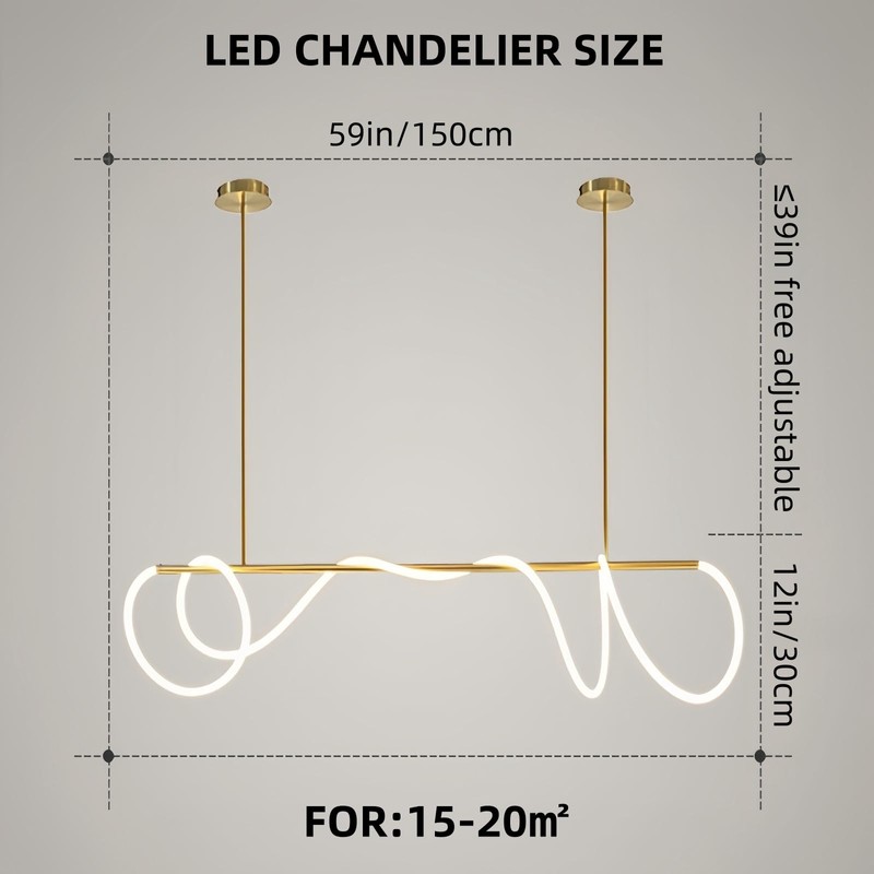 FBFC Modern LED Linear Pendant Light, DIY 59 inch Gold