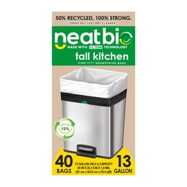 Neat Tall Kitchen 13 Gallon Drawstring Trash Bags - 40 Count - Triple Ply Fortified, Eco-Friendly Garbage Bags