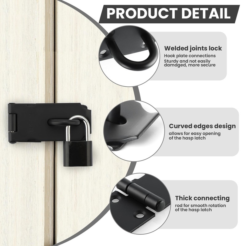 Alise 2pcs Door Locks Hasp Latch,3 Inch SUS 304 Stainless