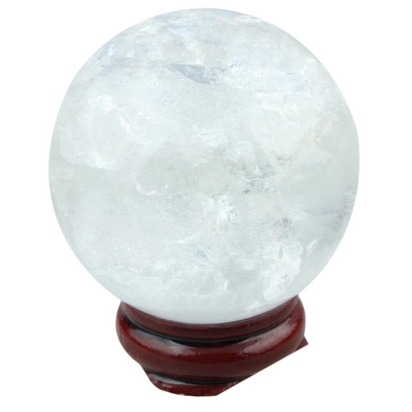mookaitedecor Natural Rock Crystal Ball with Wooden Stand, Healing Crystal Stone Balls for Fengshui, Meditation, Reiki, Chakra Balancing, Healing, Home & Office Decoration, 40-45 mm