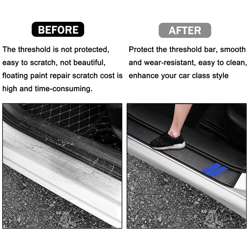 YOSRTER Leather Door Sill Protector Stickers, Carbon Fiber Texture, Universal