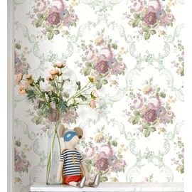 Erfoni 16.9"x197" Boho Floral Wallpaper Floral Peel and Stick Contact Paper Vintage Removable Wallpaper Flower and Leaf Self Adhesive Wall Paper for Livingroom Accent Wall Deocr DIY