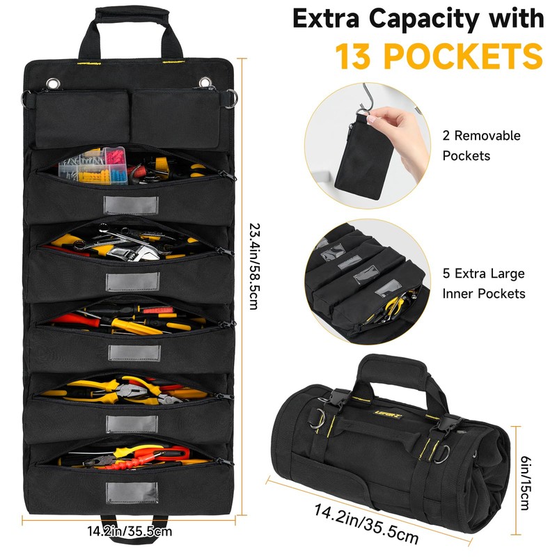 Tool Bag,Large Roll Up Tool Bag Organizer,13 Pockets Tool Roll