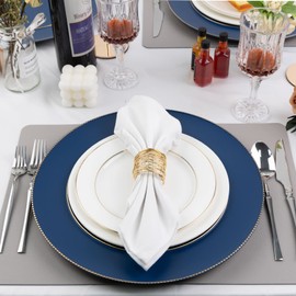 MAONAME Blue Charger Plates, 13" Plastic Round Charger for Dinner Plates, Plate Chargers Set of 6, Beaded Table Chargers for Wedding, Table Setting