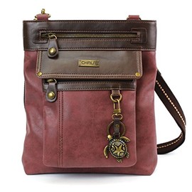 CHALA 2 in 1 Gemini Crossbody Purse/Fanny Pack with Metal Keychain (Burgundy- Sea Turtle)