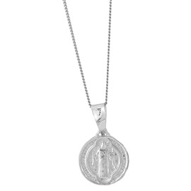 Silverly Women Mens .925 Sterling Silver Round St Benedict Medal Pendant Necklace, 18", Sterling Silver, Benedict, St.