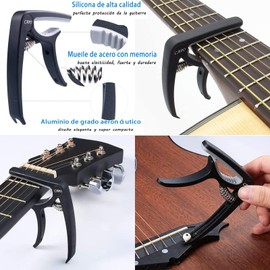 60 Piezas Kit de accesorios para guitarra con afinador de guitarra,Ideal para reemplazo y mantenimiento de partes de guitarra,Contiene protectores de dedos,púa de pulgar,cuerdas de guitarra,etc.