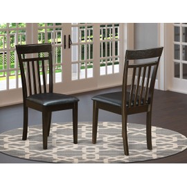 East West Furniture Capri Dining Chairs Set of 2 - Faux Leather Seat and Cappuccino Hard Wood Frame Modern Dining Chair