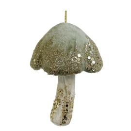 shishi Green Velvet Mushroom with Gold Glitter Ornament Bauble
