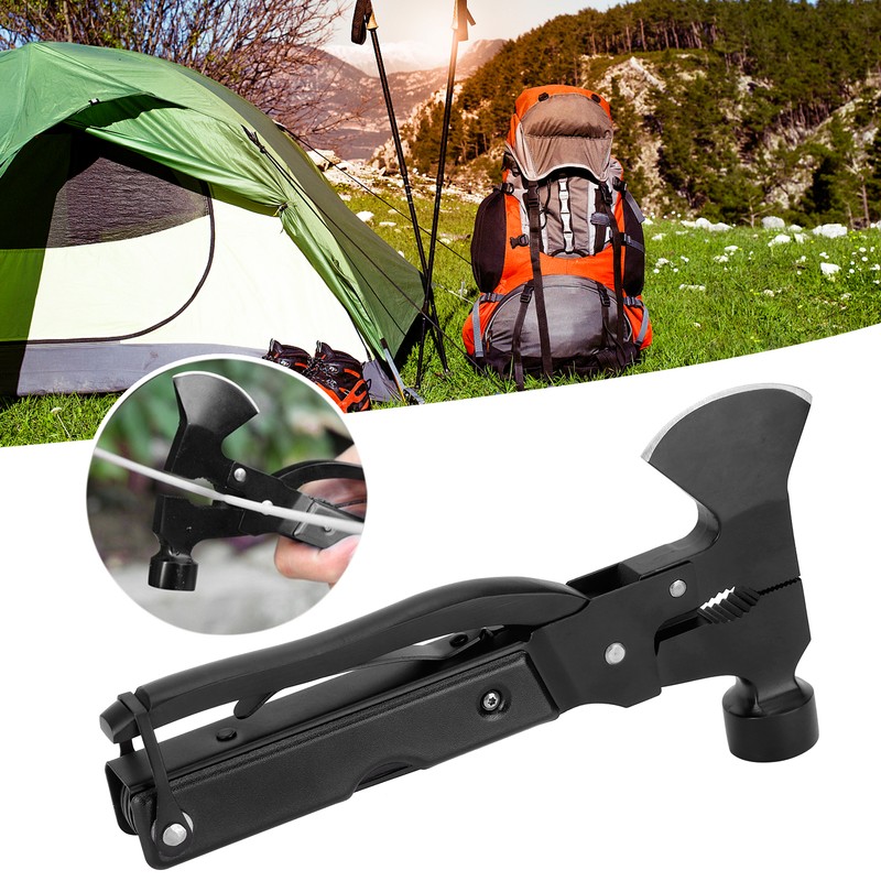 15In1 Axe Hammer MultiFunctional Camping Survival Screwdrivers Pliers Bottle Opener(Black