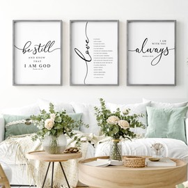 Heiple Framed Be Still and Know that I am God Sign Love is Patient Love is Kind Wall Art Set of 3 with Wooden Frame for Home Bedroom Decor Bible Verse Scripture Art Christian Religious Wall Decor (Gray, 11”x14”)