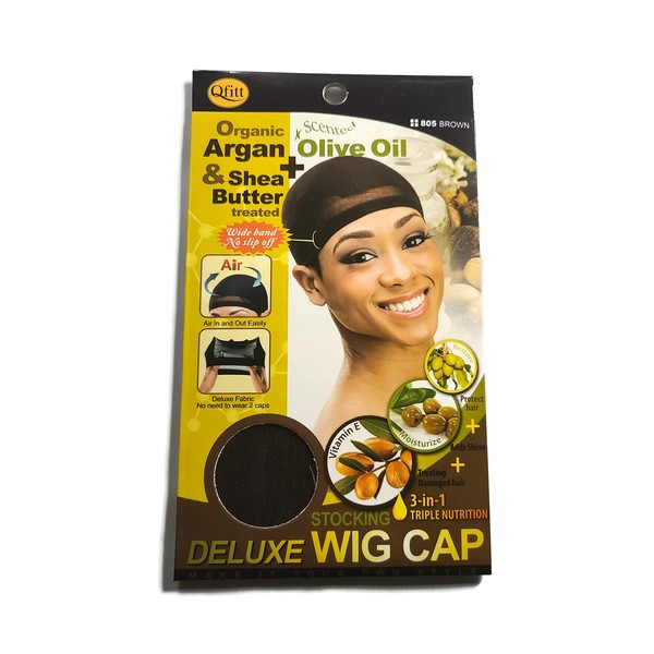 Organic Argan Olive Oil & Shea Butter Treated Deluxe Stocking Wig Cap #805 Brown