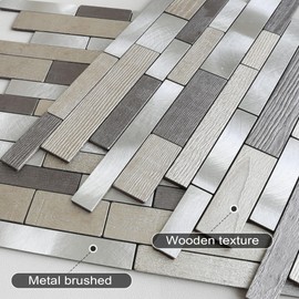 VAOVI Linear Mosaic Backsplash Peel and Stick Tile for Stove,Subway Tile Metal Backsplash for Kitchen Wall Heat Resistant Stickers(Mix Black 10pcs)