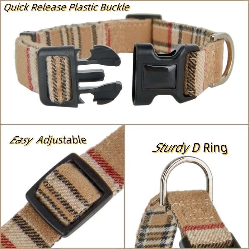 Classic Plaid Design Cotton Dog Collar with Black Quick-release Buckle,