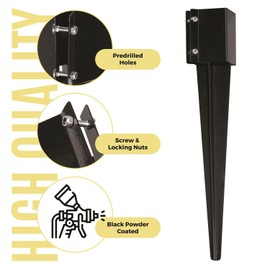 WIMART Fence Post Anchor 4''x4'', Heavy Duty Metal Fence Post Anchor Ground Spike 4''x4'' for Fence, Mailbox, Bird feeder, Decking,... with The Black Powder Coating Cover on The Surface (Set 2)