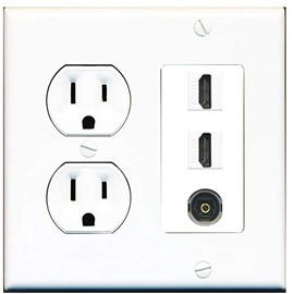 15 Amp Round Power Outlet 2 Port HDMI 1 Toslink-Optical-SPDIF Wall Plate