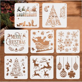BTORER 8Pcs Reusable Christmas Stencils, 8inches Holiday Xmas Drawing Template Christmas Stencils for Painting on Wood Silce DIY Crafts Ornaments Christmas Tree, Christmas Gifts