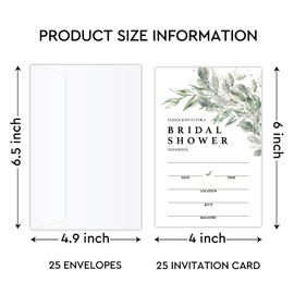 YUEXLL Set of 25 Eucalyptus Greenery Bridal Shower Invitation Cards with 25 White Envelopes, Wedding Shower Engagement Reception Bride-to-be Invites Card - 07