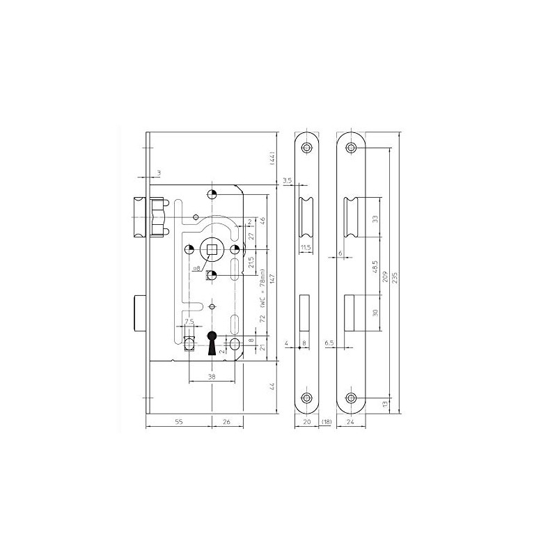 KFV Deadlock 104 – Rounded – 20 mm Faceplate Width