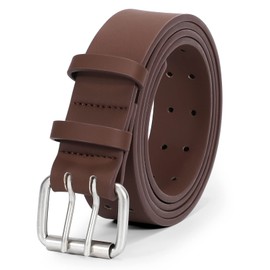 JasGood Men's Double Prong Leather Belt Casual Work Heavy Duty Belt Double Eyelets Belt for Jeans, C-brown