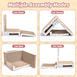 Cat Scratcher, Nobleza 3 in 1 Reversible Cardboard Cat Scratching Board, Recyclable Corrugated Catnip Cat Scratch Pad with 4 Assembly Modes for Indoor Cats Kitten Resting Playing, 3PCS
