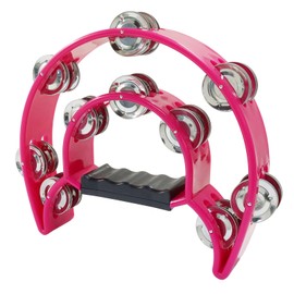 PHITUODA Tambourine Double Row, Metal Jingles Hand Held Percussion, Half Moon Tambourine for Kids/Adults/Party Kids-Pink