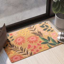 Carvapet Artificial Coir Doormat with Non-Slip Backing for Indoor and Outdoor 17 x 30 inch Front Door Welcome Mat Spring Summer Seasonal Doormat, Blossom