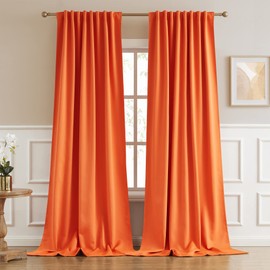DUALIFE Blackout Curtain Drapes 132 Inch for Tall Floor to Ceiling 2 Panels Back Tab Rod Pocket Vibrant Orange Extra Long 2 Story Window Curtain 132 Inches Long for High Living Room Villa 11 FT