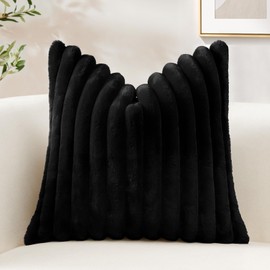 OTOSTAR Black Faux Rabbit Fur Decorative Throw Pillow Cover 28x28 Inch Soft Cozy Plush Striped Pillowcase Velvet Cushion Cover for Sofa Couch Bed Living Room