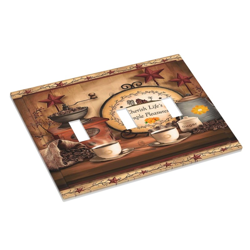 Farmhouse Coffee Primitive Coffee Bean Kitchen 3 Gang Triple Toggle