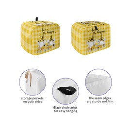 Toaster Cover 2 Slice, Bee Honey Gnomes Daisy Flower on Yellow White Buffalo Plaid Bread Maker Cover Toaster Dust Cover with Pockets, Dust-Proof Cover for Kitchen Small Appliance 12x7.5x8in
